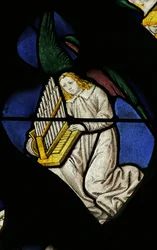 Window depicting Angel Musician with Organ